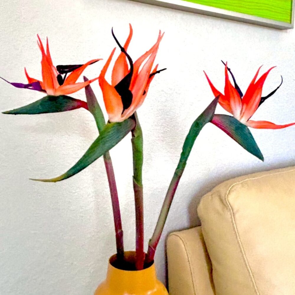 Orange Realistic Artificial 22" Bird of Paradise Flower Stem Tropical Floral New